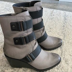 Sorel After Hours wedge strapped bootie gray